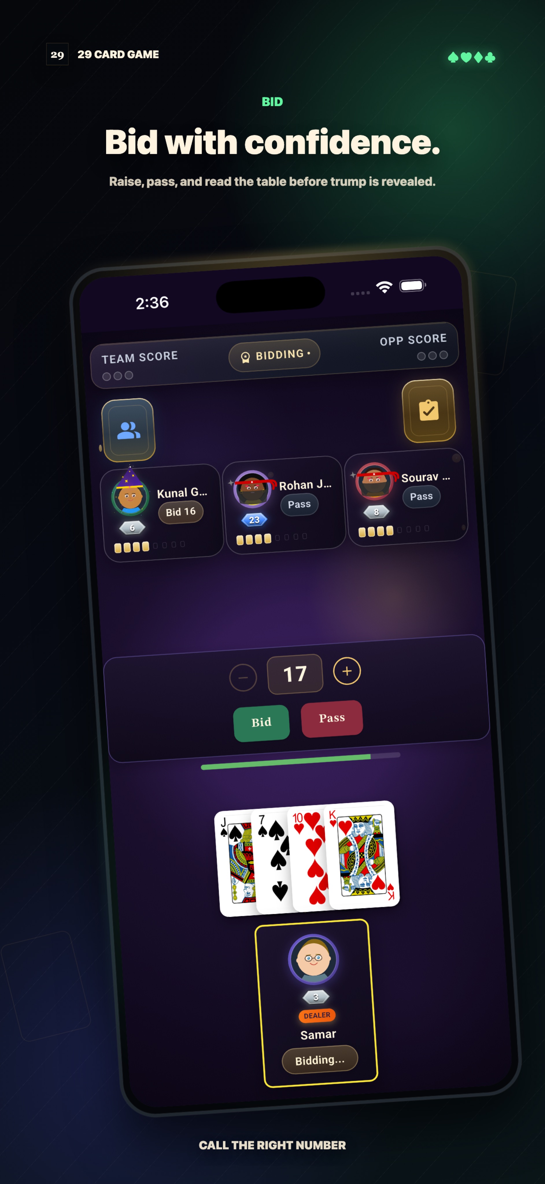 Studio screenshot of the bidding screen